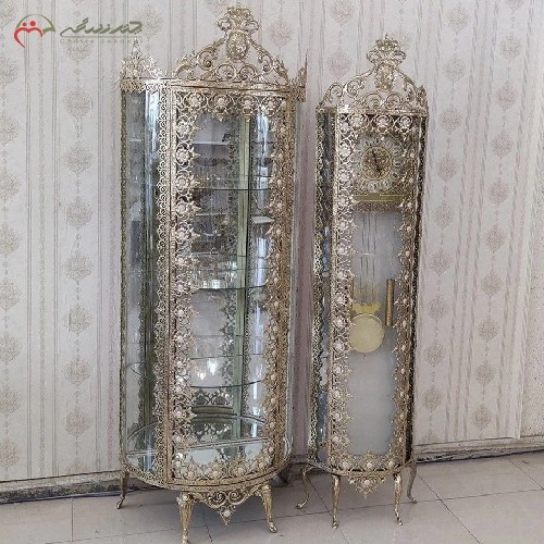 خرید آنلاین،سرویس برنزی بوفه 3 طبقه با ساعت ایستاده در طرح گل آفتابگردان، کار شده، زیر قیمت بازار | هنرظریف