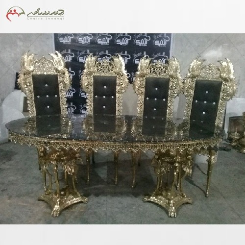 خرید آنلاین، میز ناهار خوری برنزی 4 نفره طرح طاووس سایز بزرگ سفارشی، شکیل و زیبا، با قیمت مناسب | هنرظریف