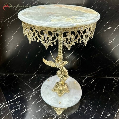 خرید آنلاین، میز خاطره گرد طرح زیبای فرشته بزرگ و پایه و صفحه سنگی، رنگ طلایی بسیار با کیفیت، قیمت عالی | هنرظریف