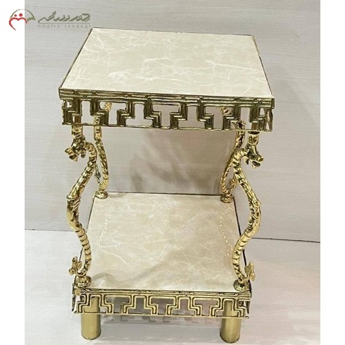 خرید آنلاین، میز خاطره برنزی مربع ترکیبی با و صفحه های ام دی اف اعلاء ، طرح ستون اژدها، پر نقش، قیمت مناسب | هنرظریف