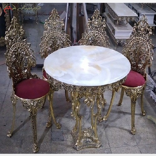 خرید آنلاین، میز ناهار خوری برنزی مدل پایه اسبی و صفحه سنگ مرمر اعلاء، با کیفیت بی نظیر، زیر قیم بازار | هنرظریف