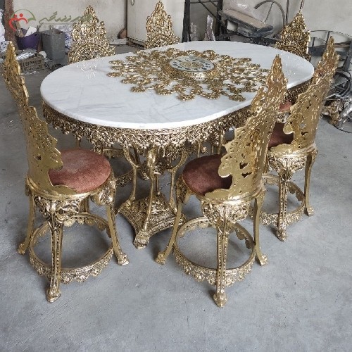 خرید آنلاین، میز ناهار خوری برنزی 6 نفره مدل پسر بچه و صفحه سنگ مرمر، بدون تغییر رنگ، با قیمت مناسب | هنرظریف