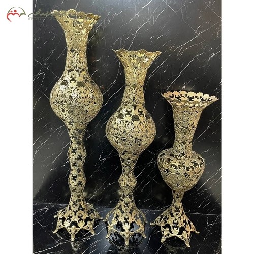 خرید آنلاین، گلدان های برنزی پایه دار طرح گل یاس،ر پر نقش و نگار طلایی رنگ بسیار زیبا و شیک، زیر قیمت بازار | هنرظریف