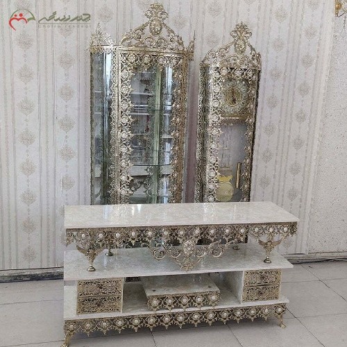 خرید آنلاین، سرویس سه پارچه تمام برنزی در طرح آفتابگردان و رویه میز تلویزیون از ام دی اف، دارای ضمانت، زیر قیمت بازار | هنرظریف