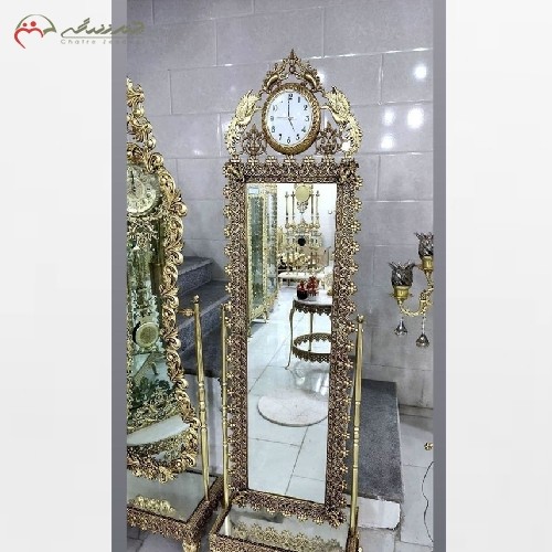 خرید آنلاین، آینه قدی ساعت دار برنزی، کار شده و طراحی بی نظیر و زیبا با ضمانت رنگ و دوام بدنه، زیر قیمت بازار | هنرظریف