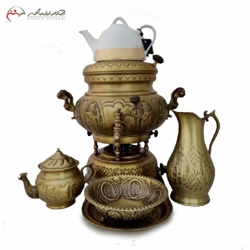 خرید آنلاین، سرویس شیک 3 کاره سماور گازی برنجی 8 لیتری کد 113، قلم زنی فوق العاده با رنگ آنتیک همراه گارانتی، زیر قیمت بازار | هنرظریف