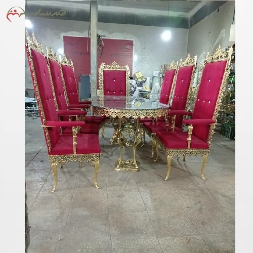 خرید آنلاین، میز ناهار خوری برنزی 8 نفره سفارشی ساز، مدل دسته دار، صفحه شیشه ای، با کیفیت عالی، با قیمت مناسب | هنرظریف