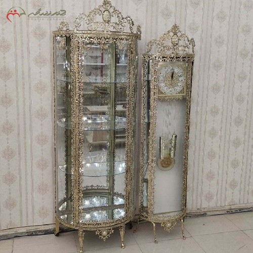 خرید آنلاین، ست ساعت ایستاده زمینه سفید و بوفه سه طبقه تاج دار برنزی با رنگ اعلاء، با قیمت عالی | هنرظریف
