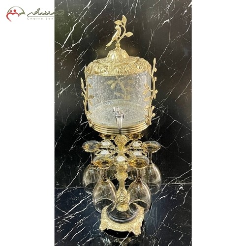 خرید آنلاین، شربت خوری برنزی با بدنه و گیلاس خوری های کریستالی اصل، پر نقش و نگار، زیر قیمت بازار | هنرظریف