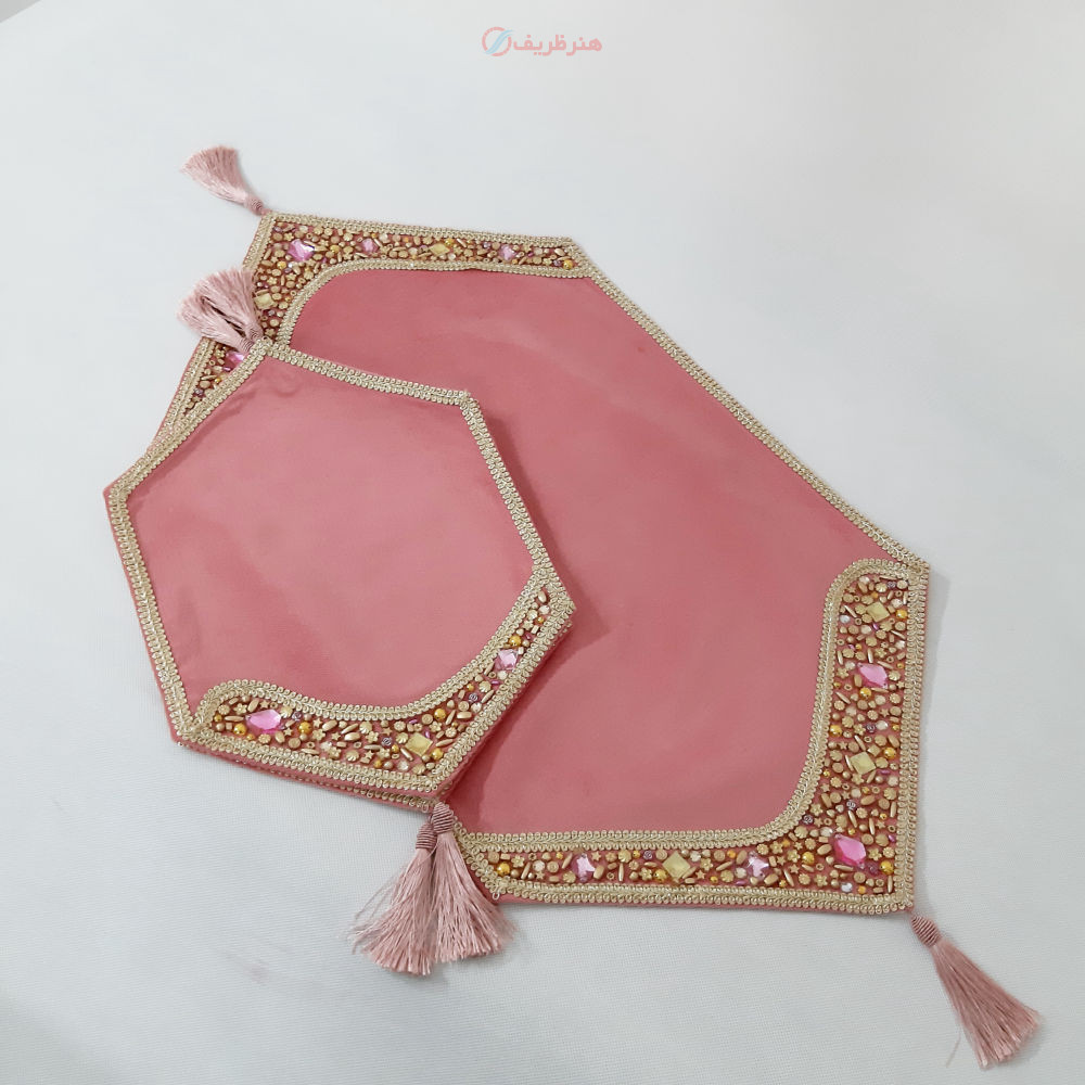 خرید و قیمت ست 3 تکه رومیزی دست دوز سنگ دوزی پارچه مخمل - هنرظریف