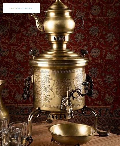 سماور زغالی برنجی استوانه ای سه پایه ای ۶ لیتری، دارای روکش نانو و رنگ ثابت - هنرظریف