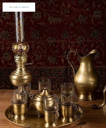 سماور زغالی برنجی استوانه ای سه پایه ای ۶ لیتری، دارای روکش نانو و رنگ ثابت
