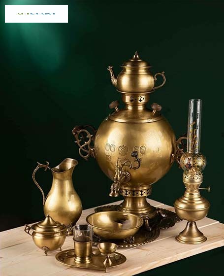 سماور زغالی برنجی کروی 7 لیتری، بسیار زیبا، با کیفیت و با دوام و رنگ ثابت