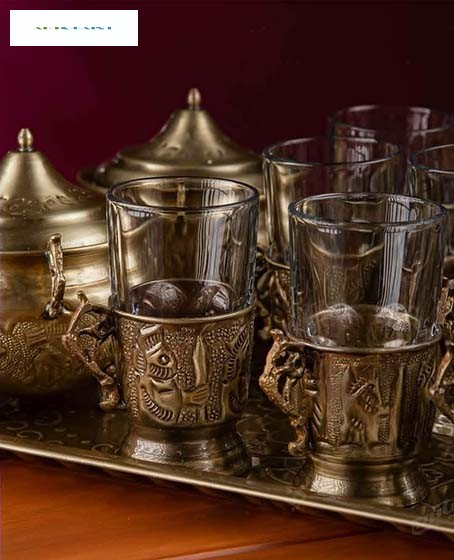 سرویس کتری زغالی برنجی با چایخوری، دستساز با روکش نانو، بسیار زیبا و با کیفیت بسیار بالا