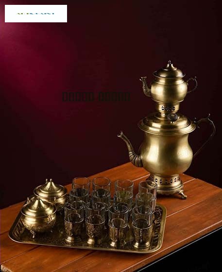 سرویس کتری زغالی برنجی با چایخوری، دستساز با روکش نانو، بسیار زیبا و با کیفیت بسیار بالا