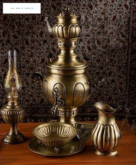سماور زغالی برنجی 2.5 لیتری با روکش نانو، آنتیک کاری شده و دست ساز