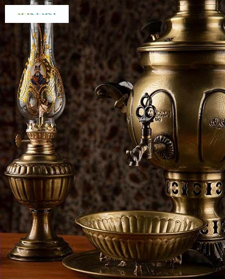 سماور زغالی برنجی 2.5 لیتری با روکش نانو، آنتیک کاری شده و دست ساز