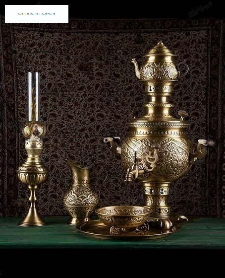 سماور برنجی زغالی 5 لیتری با قلمزنی زیبا و فوق العاده، دارای روکش نانو- هنرظریف