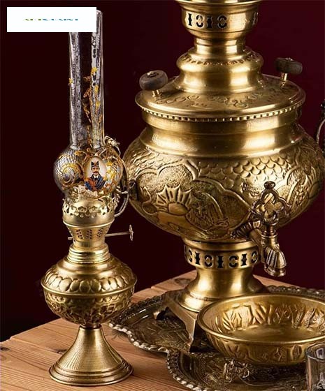 سماور زغالی برنجی ۶ لیتری طرح شیر و خورشید، دارای روکش نانو و رنگ ثابت	- هنرظریف