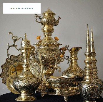 سرویس سماور برنجی دکوری 3.5 لیتری با قلمزنی عالی و درجه یک و روکش کوره ای - هنرظریف
