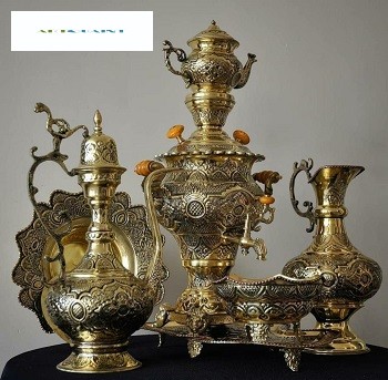 سرویس سماور برنجی دکوری 3.5 لیتری با قلمزنی عالی و درجه یک و روکش کوره ای