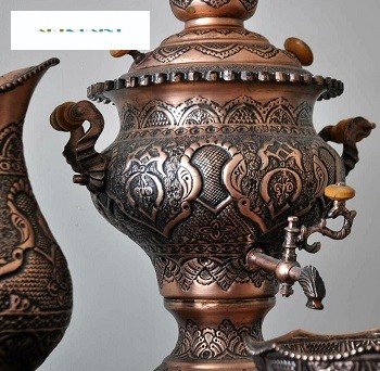 سرویس سماور ریز قلم‌ برنجی 5 لیتری با روکش مسی کوره ای ثابت