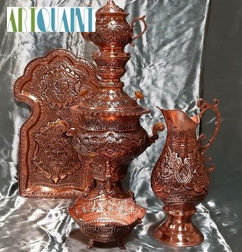 سرویس کامل سماور ریز قلم‌ 5 لیتری، دارای روکش نانو و براق، تماماً کار دست - هنرظریف