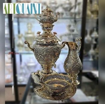 سرویس کامل سماور قلم دست برنجی شش لیتری دکوری - هنرظریف