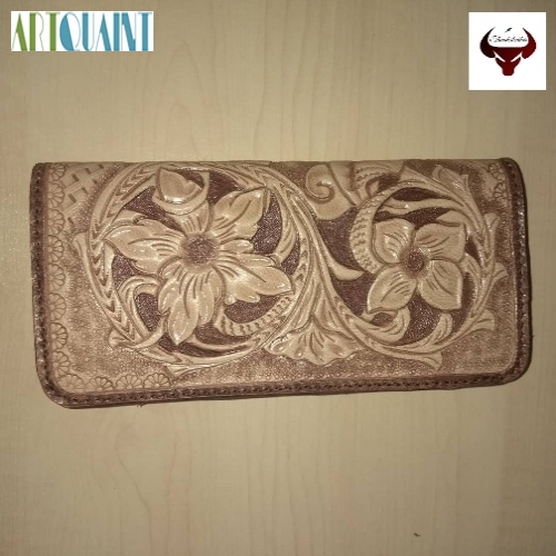 کیف پول چرمی مردانه حکاکی شده دست رنگ و دستدوز دوخت با نخ ایتالیایی