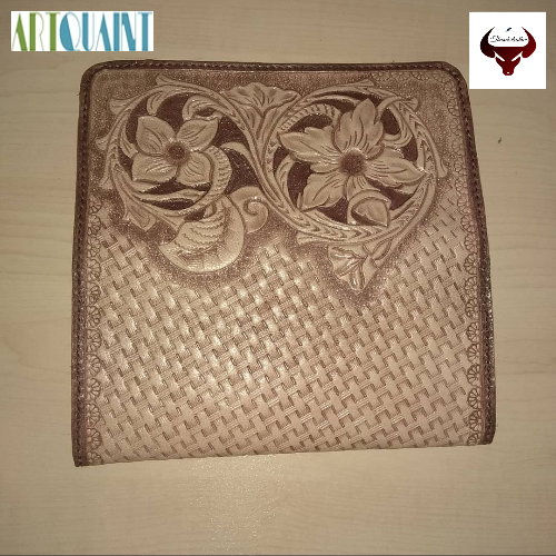 کیف پول چرمی مردانه حکاکی شده دست رنگ و دستدوز دوخت با نخ ایتالیایی - هنرظریف