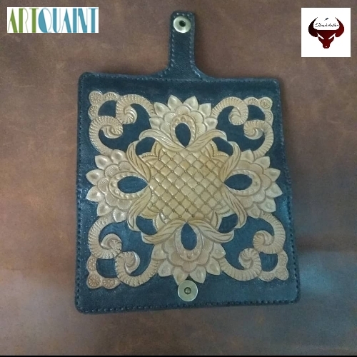 کیف پول چرمی زنانه حکاکی شده دستدوز زنانه چرم گاوی کراست دوخته شده با نخ ایتالیایی