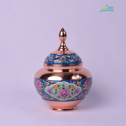 قندان سیبی بزرگ مس و پرداز با روکش پلی استر و ورق ضخیم مس - هنرظریف