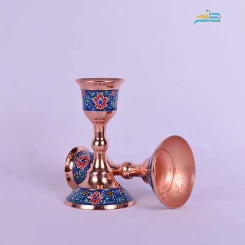 شمعدان کوچک مس و پرداز نقاشی دست و ورق ضخیم و با کیفیت مس