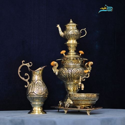 سرویس سماور برنجی قلمزنی دست 3 لیتری دکوری