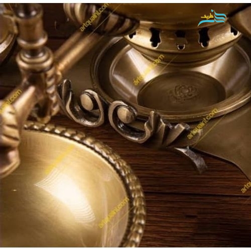 سرویس سماور برنجی زغالی 6 لیتری سنگین وزن، ورق ضخیم