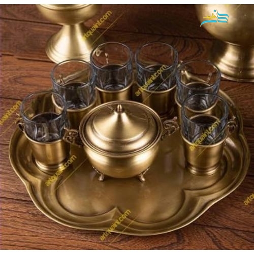 سرویس سماور برنجی زغالی 6 لیتری سنگین وزن، ورق ضخیم