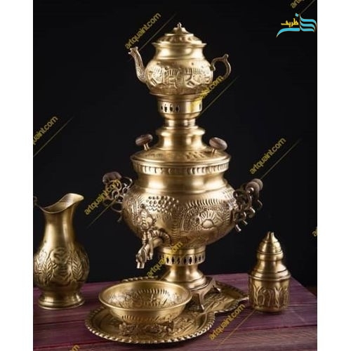 سرویس کامل سماور زغالی 6 لیتری با چایخوری برنجی - هنرظریف