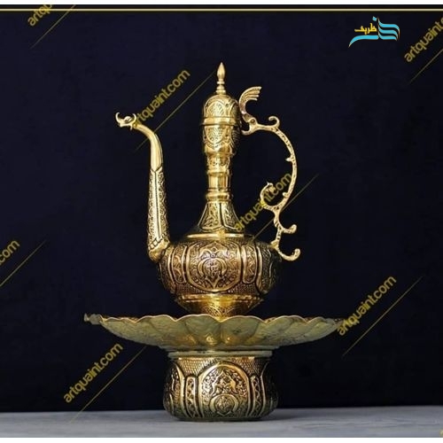 آفتابه لگن برنجی دست ساز قلم دست اعلاء، طرح اسلیمی - هنرظریف