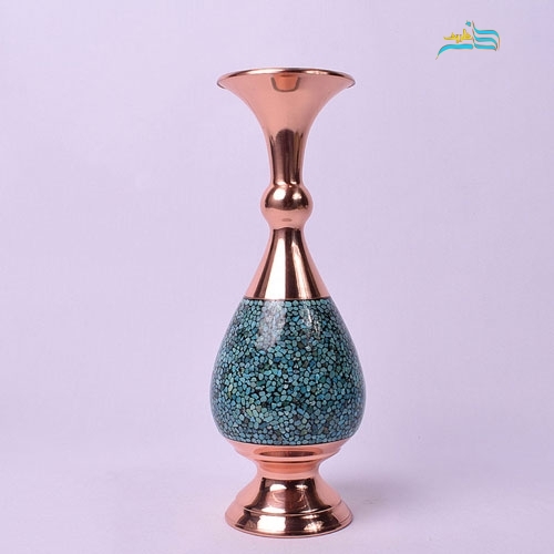 گلدان مسی صراحی 25 فیروزه کوبی با ورق ضخیم مس و کیفت بالا