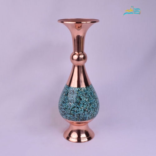 گلدان مسی صراحی 40 فیروزه کوبی ورق ضخیم و فیروزه _ هنرظریف