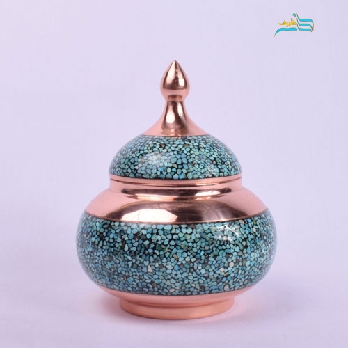 قندان فیروزه کوبی با تلفیق هنر و مس، مناسب برای دکور و پذیرایی - هنرظریف