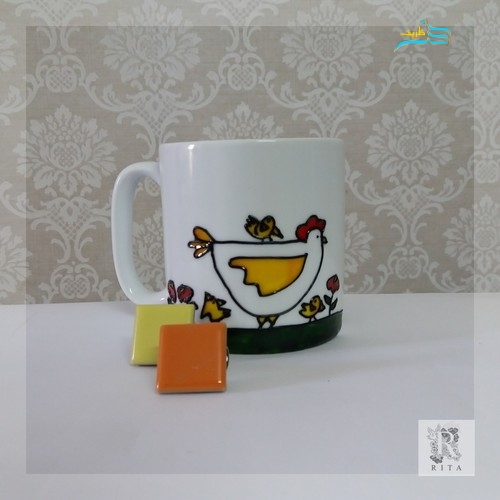 ماگ خروس ،فانتزی ویترای با طرحی خاص و زیبا قابل شستشو و کاملا دست ساز