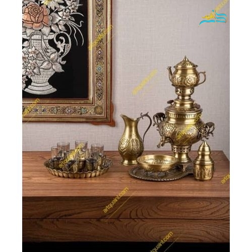سرویس کامل سماور زغالی برنجی به همراه چایخوری - هنرظریف