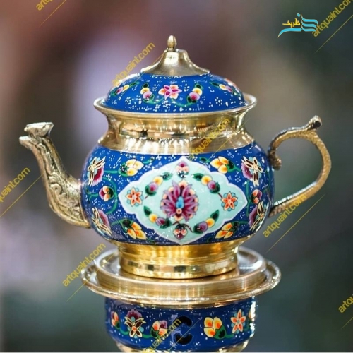 سماور برنجی تذهیب کاری، تماماً کار دست، پوشانده شده با پلی استر