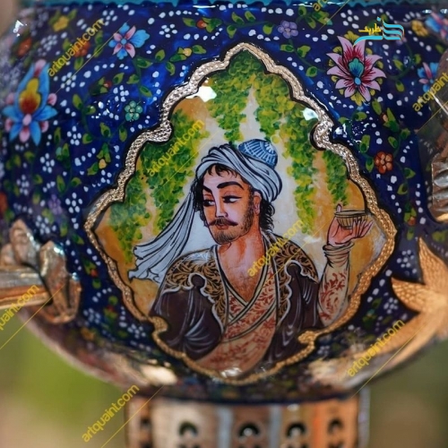 سماور برنجی با نقاشی مینیاتور، اثر هنری خاص با رنگ ثابت