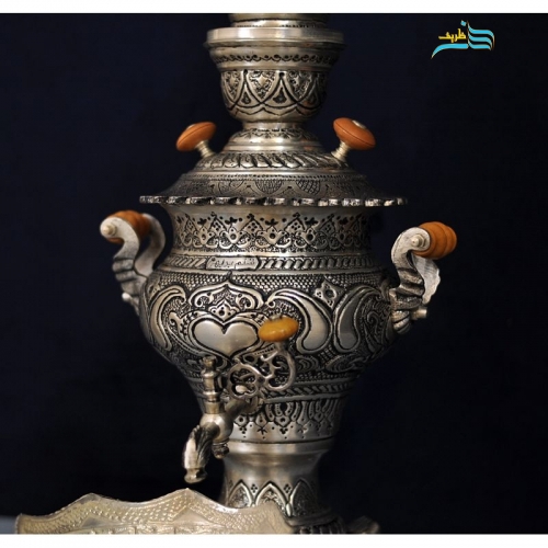سرویس سماور برنجی روکش نقره،  قلمزنی اعلاء امضا دار با پوشش کوره ای