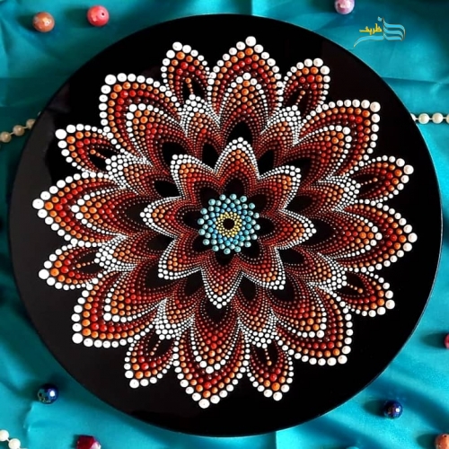 بشقاب شیشه ایی نقطه کوبی دیوارکوب ماندلا قابل شستشو و با مواد درجه 1 - هنرظریف