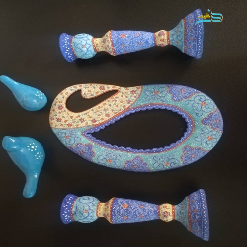 آینه و شمعدان میناکاری زینت بخش سفره هفت سین از بهترین جنس مس لعاب شده - هنرظریف