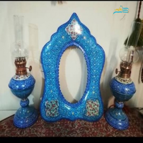 آینه و شمعدان میناکاری بسیار خوش ساخت، از جنس مس لعاب شده با بهترین زیرساخت - هنرظریف