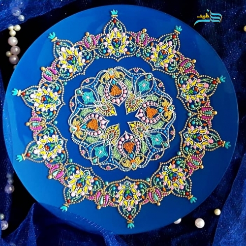 بشقاب شیشه ایی نقطه کوبی دیوارکوب 23 طرح شمسه با رنگی درخشان و زیبا، قابل شستشو - هنرظریف